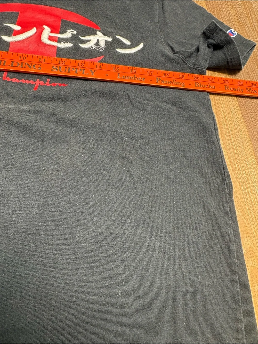 Champion Black Short-Sleeve Tee with Red Logo and White Japanese Text - Picture 5 of 7